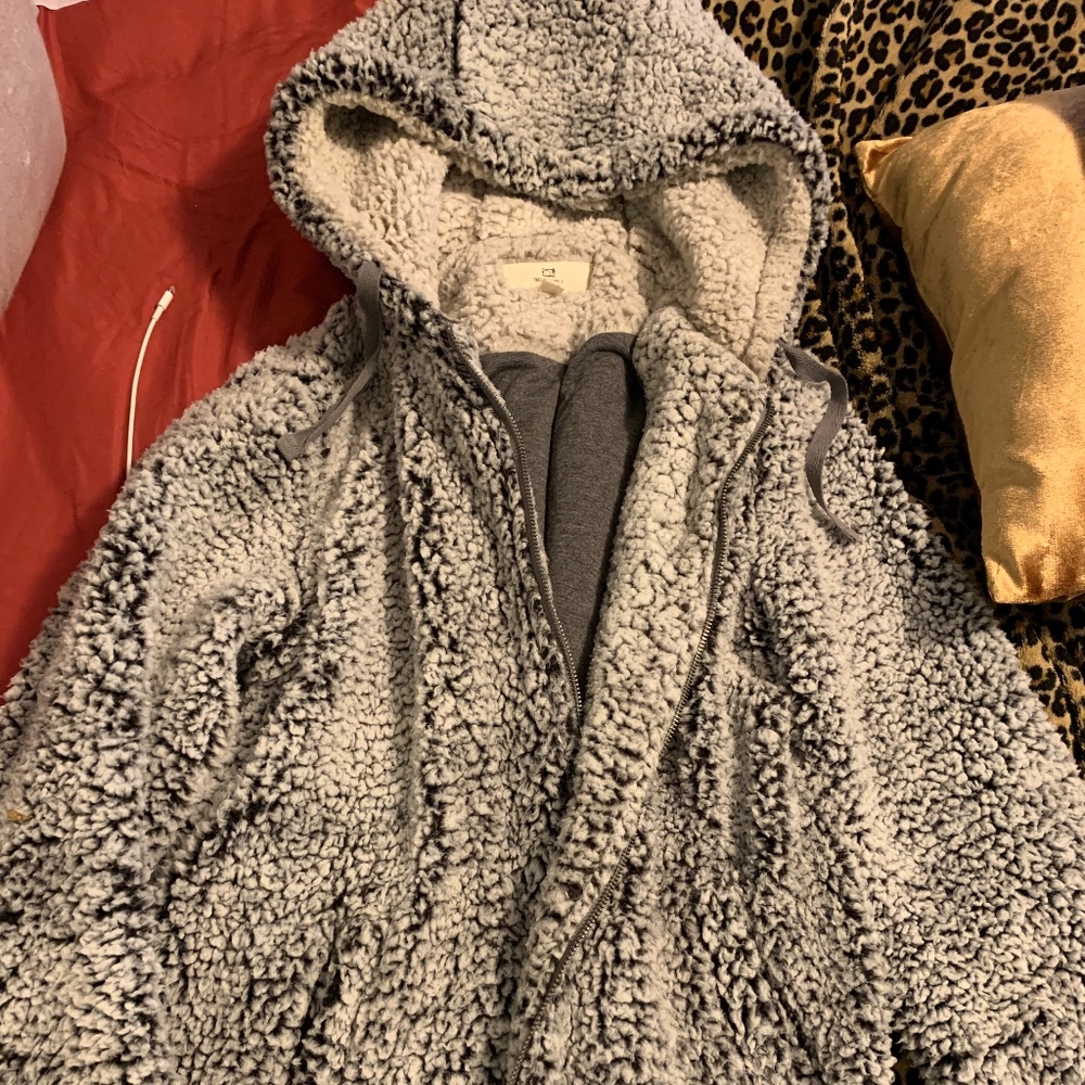 Grey Fuzzy Hooded Jacket